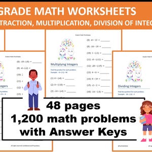 6年生向け算数ワークシート：整数の足し算、引き算、掛け算、割り算（印刷可能なPDF）