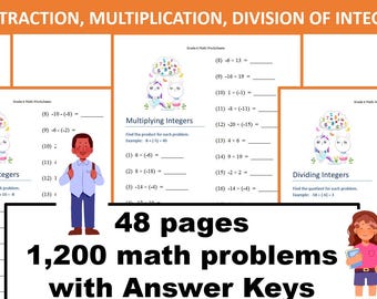 6th Grade Math Worksheets: Addition, Subtraction, Multiplication, and Division of Integers (Printable PDF)