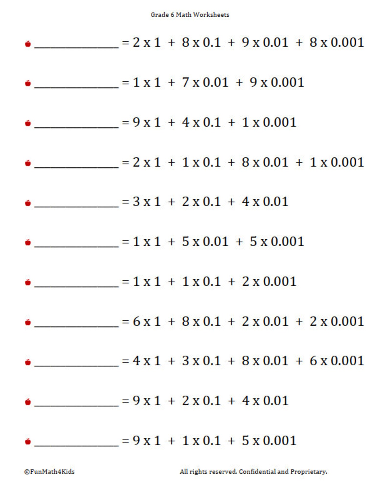 6th Grade Math Worksheets: Decimals & Scientific Notation With Answer ...