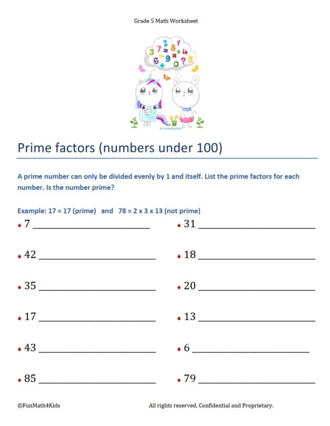 5th Grade Math Worksheets: Prime Number, GCF With Answer Keys ...