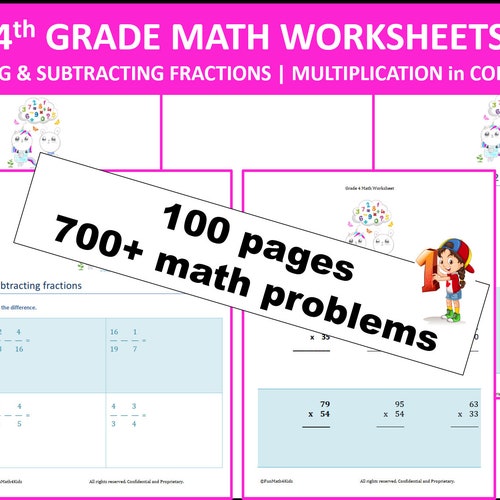 Fourth grade math worksheets vs subtraction