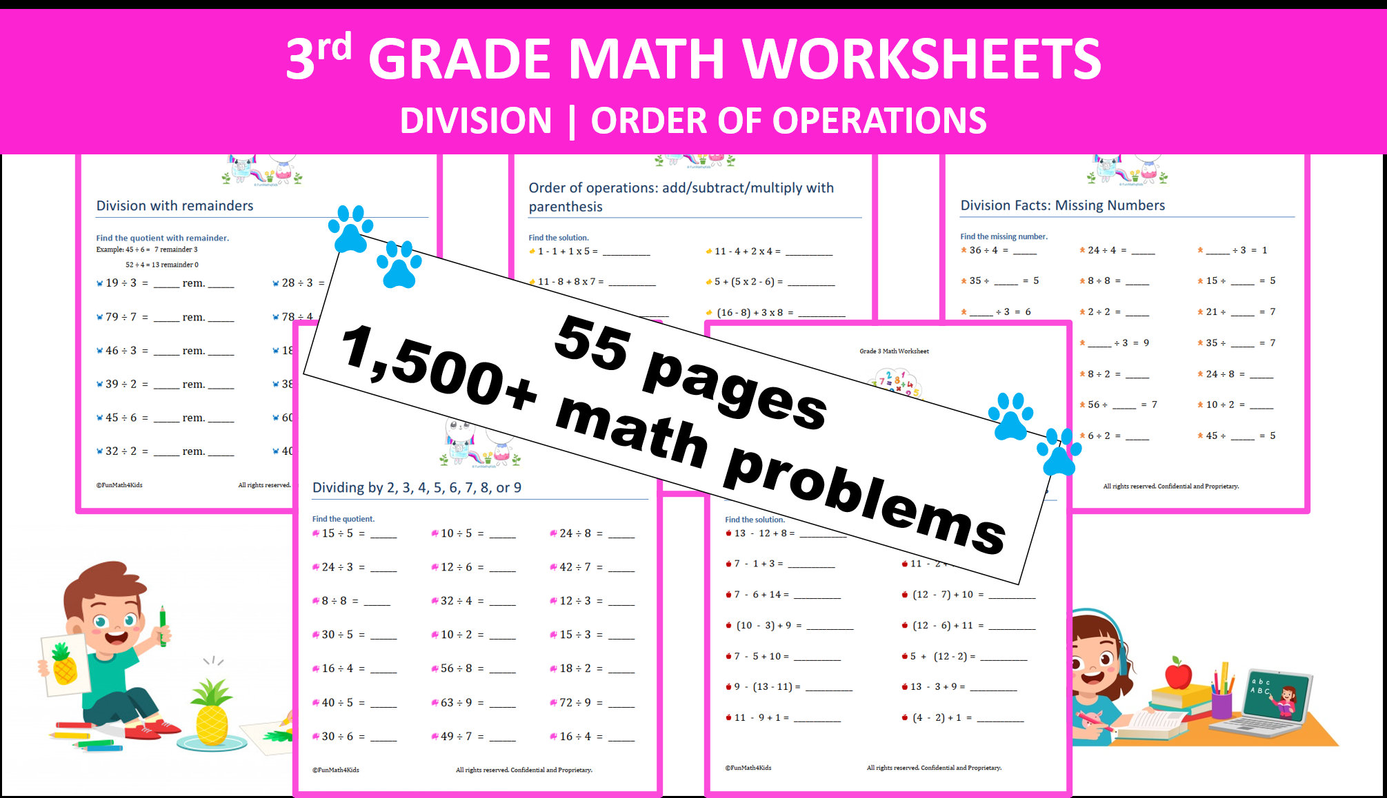 3rd grade math worksheets division order of operations etsy