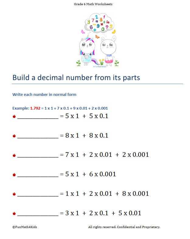 6th Grade Math Worksheets: Decimals & Scientific Notation With Answer ...