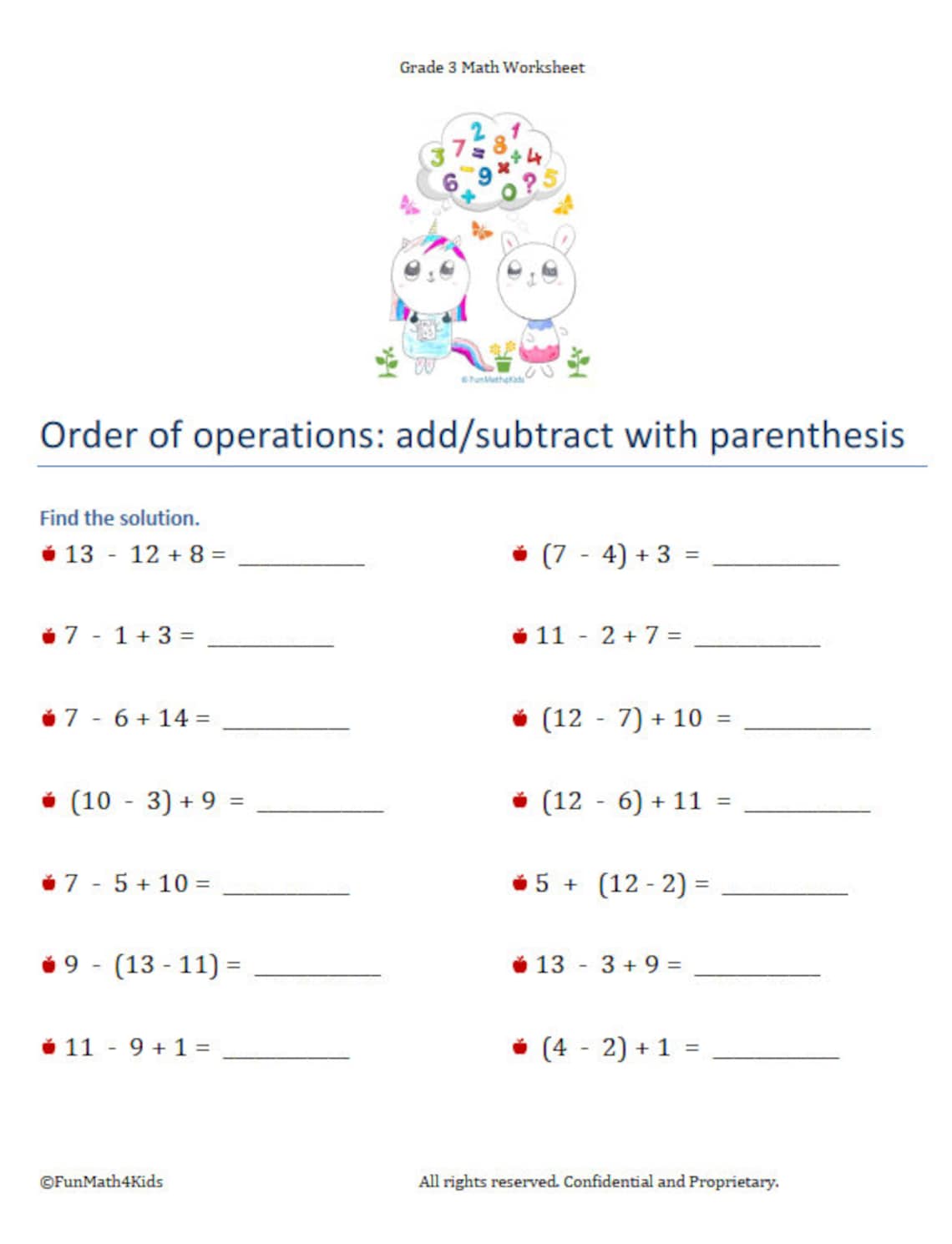 3rd Grade Math Worksheets Division Order of Operations 55 Pages 1,500+ Math Problems