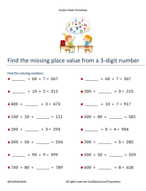 Place Value Math Worksheets Grade