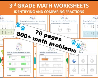 3rd Grade Math: Fraction Worksheets - Identify & Compare (Printable PDF)