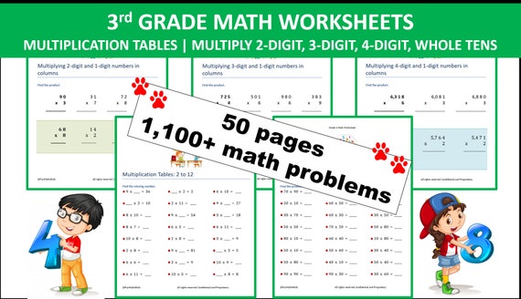 3rd grade math worksheets 50 pages 1100 math problems etsy australia