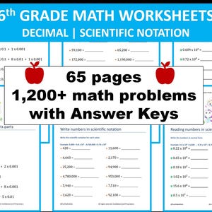 6th Grade Math Worksheets: Decimals & Scientific Notation with Answer Keys (Printable PDF)