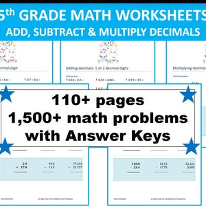 5th Grade Math Worksheets: Decimal Operations, 1500+ Problems with Answer Keys (Printable PDF)