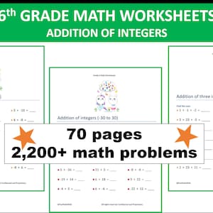 6th Grade Math Worksheets: Addition of Integers (2200+ Problems) (Printable PDF)