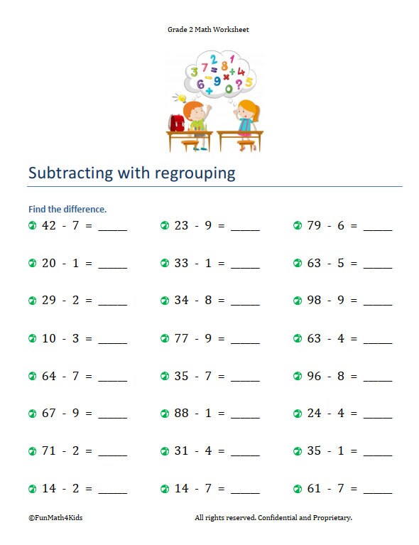 2nd Grade Math Worksheets 50 Pages 1400 Math Problems Subtraction ...