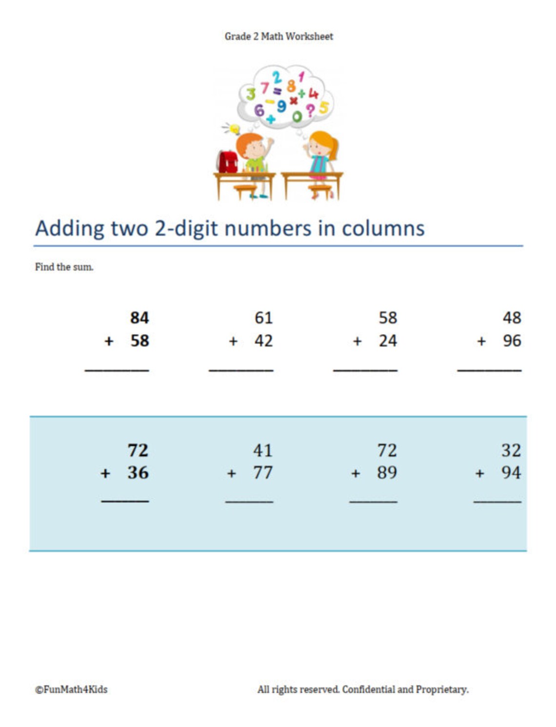 2nd Grade Math Addition Worksheets: 2 & 3-digit Columns (printable PDF ...