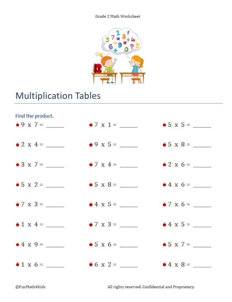 2nd Grade Math Worksheets Multiplication Tables 2 and 3-digits 60 Pages ...