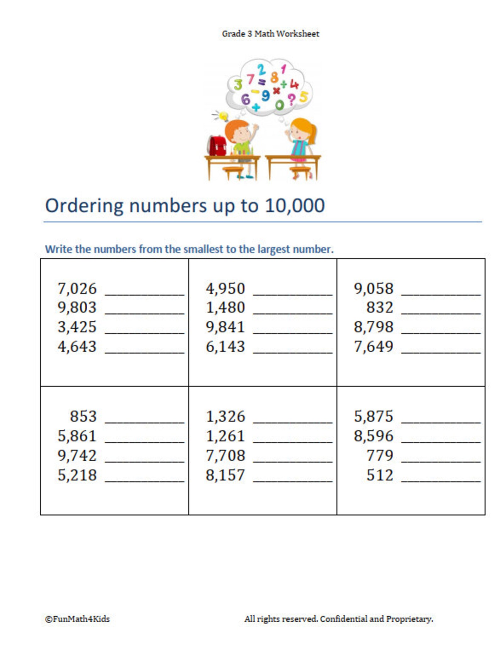 3rd grade math worksheets compare order round to nearest