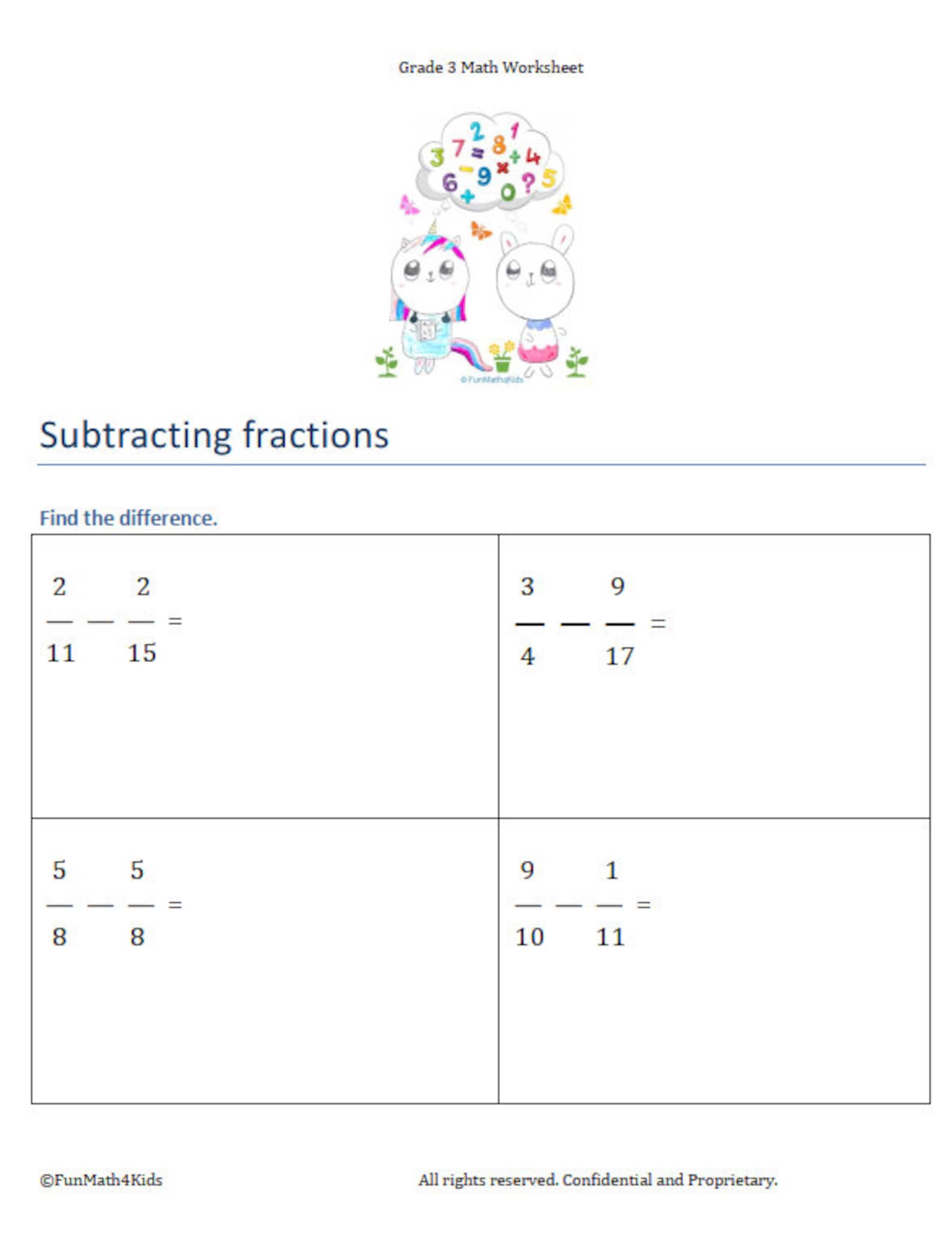 3rd Grade Math Worksheets Fractions Add & Subtract Add Decimals 80 ...
