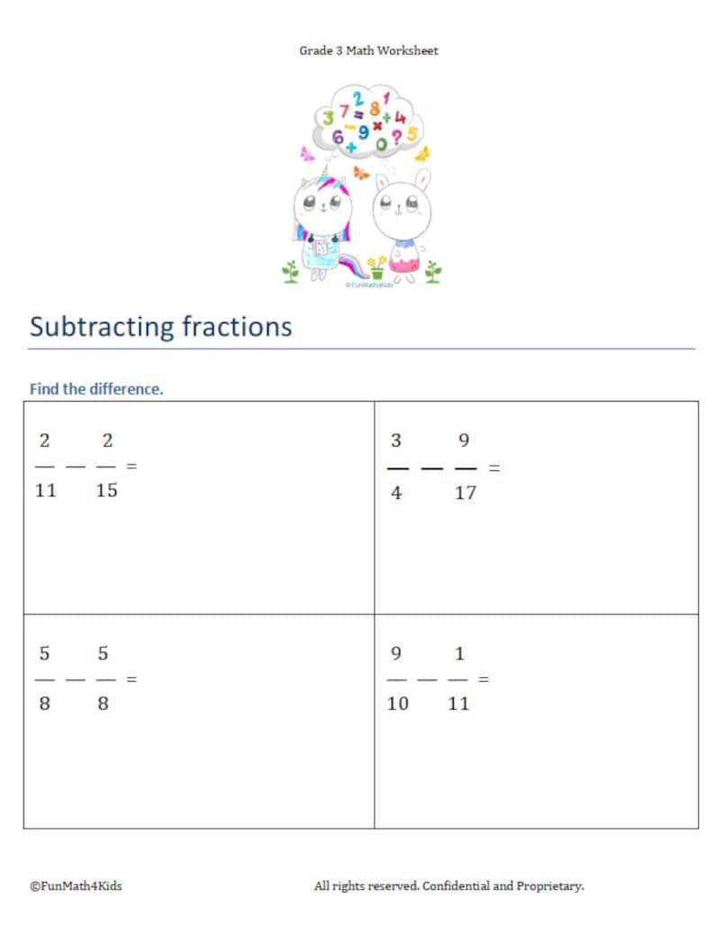 3rd Grade Math Worksheets Fractions Add & Subtract Add Decimals 80 ...