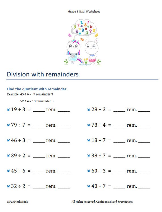 3rd Grade Math Worksheets Division Order of Operations - Etsy