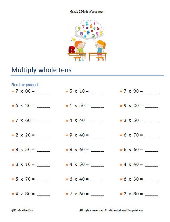 second grade math worksheets multiplication