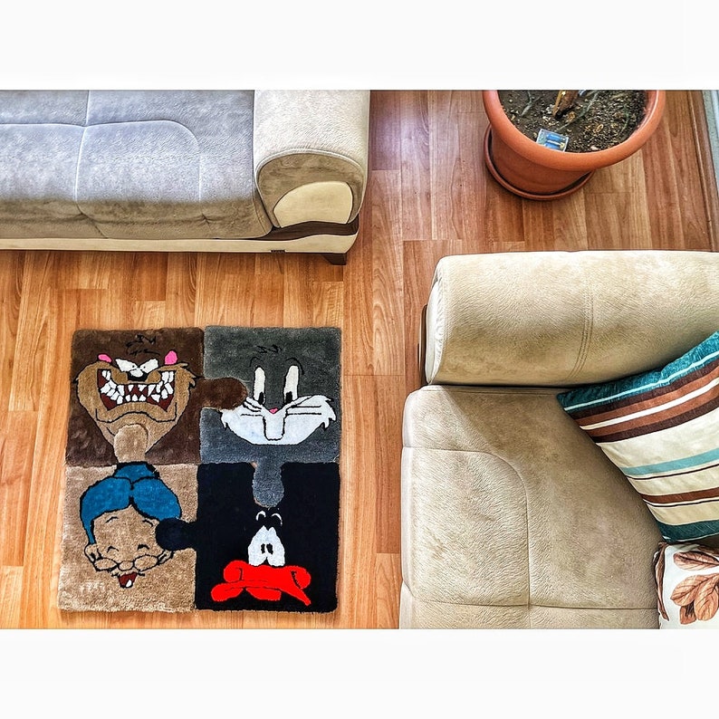 Looney Tunes Puzzle Custom Tufted Rug Bugs Bunny Carpet Etsy