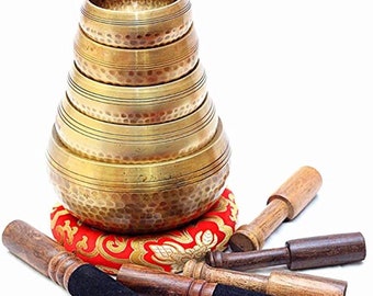 Hand Beaten Tibetan Singing Bowl Set of 5 Hand Hammered