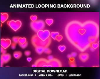 Glowing Heart Animated Looping Background | Romantic Live Stream Overlay | Pink Stream Video Background | Neon Heart Stream Scene Decoration