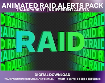 Animated 3D RAID Stream Alerts: 8 Gaming Overlay Designs (WebM Digital Download)