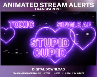 Anti-Valentine's Animated Stream Alerts: Neon Glitch Twitch Overlays (Digital Download)