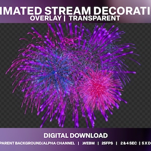 Fireworks Animated Stream Decoration Pack | Animated Party Fireworks Stream Overlay | Celebration Alert Stream Overlay |  Cheer, Bits Alert