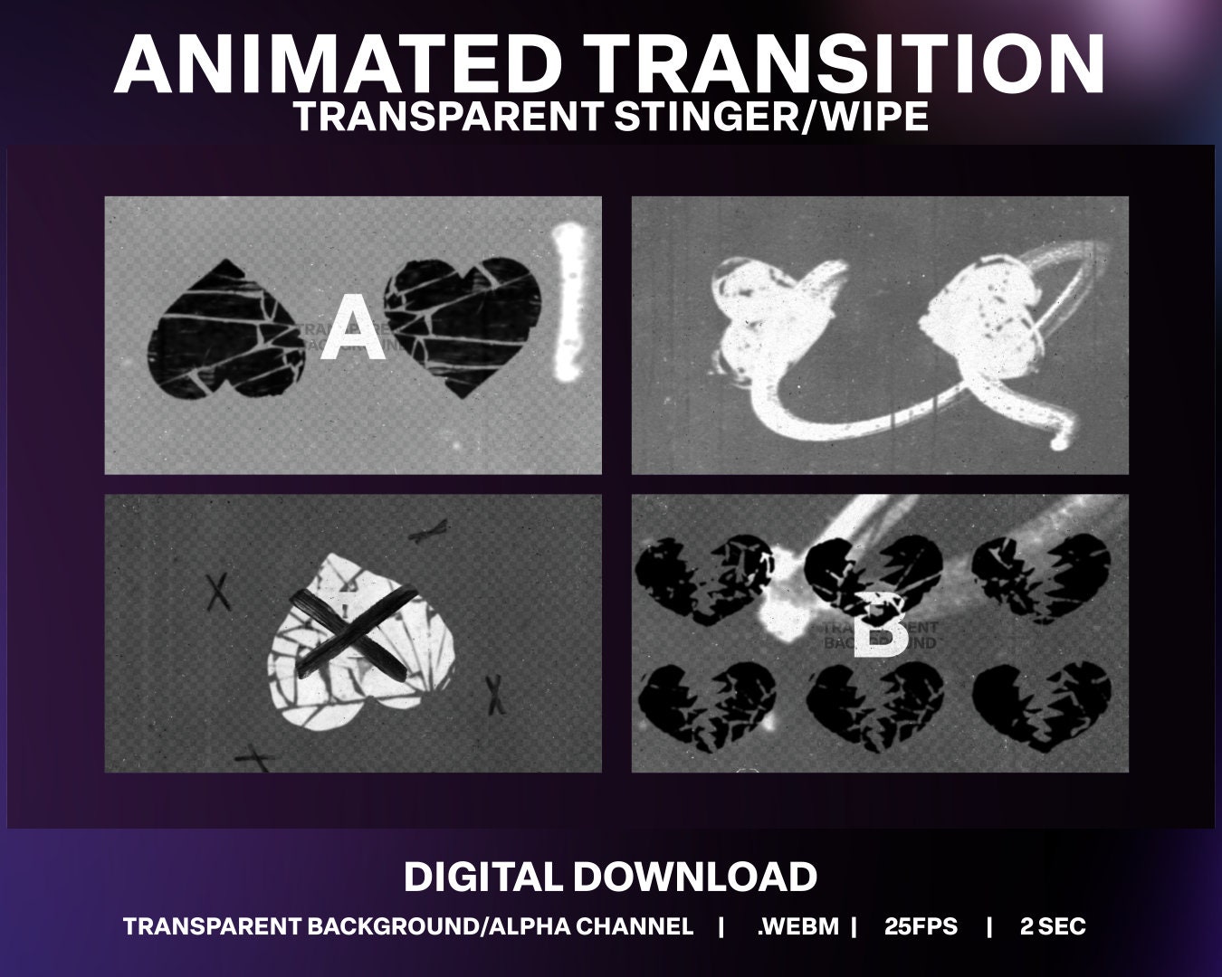 Anti Valentine Animated Stream Transition: Glitch Heart Film Wipe ...