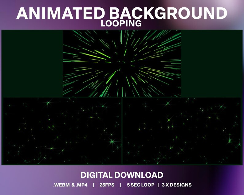 Looping Outward Animated Stars Background Loops: Light Speed Stream Decoration (digital ...