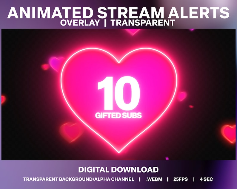 Glowing Hearts Twitch Sub Alert: Animated Subscriber Stream Overlay ...