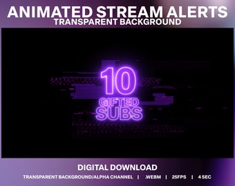 Neon Glitch Gifted Subs Alert | Twitch Subscriber Stream Animated Overlay | Cyber Punk Twitch Decoration | 5, 10, 20, 25, 50, 100 Sub alerts