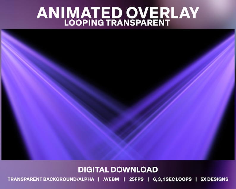 Animierte Lila Bühnenstrahler Loop: Twitch DJ Stream Overlay (Digitaler Download) Bild 1