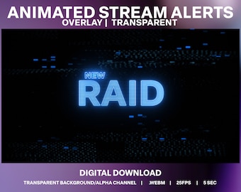 Neon Glitch Animated Stream Alerts: Blue Twitch Overlay (Digital Download)