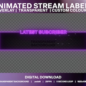 Neon Glitch Animated Stream Labels  | Cyber Glitch Stream Overlay |  Purple Neon Twitch Alert | Animated Twitch Overlays for Streamers