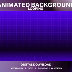Purple Grid Animated Background Loop: Retrowave Stream Overlay (Digital Download)