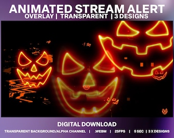 Animated Halloween Stream Alerts | Neon Pumpkin Overlays (Digital Download)
