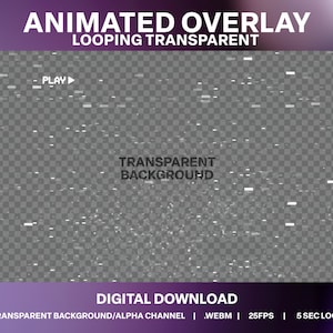 VHS Noise Animated Overlay | Old Film Glitch Stream Overlay | Transparent TV Noise | Vintage Editing Overlay | Creepy Horror Decoration