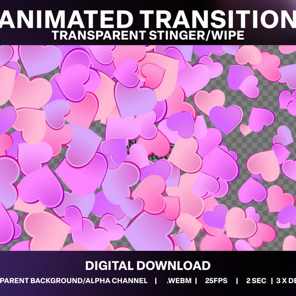 Candy Heart Animated Stinger| Valentines Day Twitch Stream Wipe | Cute Pink Hearts Transition Overlay | Romantic Live Stream Decoration