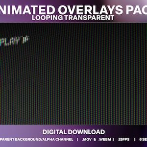 VHS Noise Animated Transparent Overlay 8 Pack | Play Stop Rewind | Old VCR Stream Overlay | Transparent Noise | Vintage CRT Video Overlay