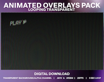 VHS Noise Animated Transparent Overlay 8 Pack | Play Stop Rewind | Old VCR Stream Overlay | Transparent Noise | Vintage CRT Video Overlay
