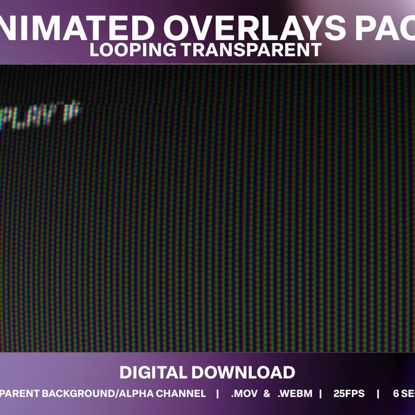VHS Noise Animated Transparent Overlay 8 Pack | Play Stop Rewind | Old VCR Stream Overlay | Transparent Noise | Vintage CRT Video Overlay