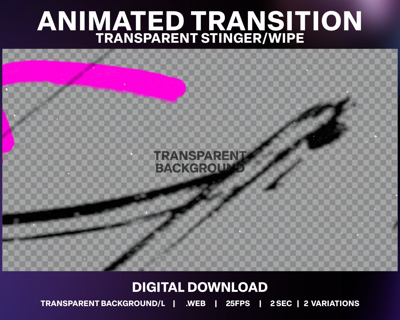 Film Distortion Animated Stream Transition: Pink Purple Grunge Glitch ...