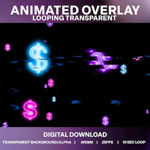 Neon Dollar Regen Animiertes Stream Overlay: Glitch Geld Twitch Loop (Digitaler Download)