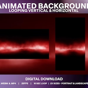 Könnte beinhalten: Ein animierter Hintergrund mit einem rot-schwarzen Farbschema. Der Text "ANIMATED BACKGROUND" und "LOOPING VERTICAL & HORIZONTAL" wird oben angezeigt. Am unteren Rand des Bildes steht "DIGITAL DOWNLOAD". Verfügbar in Hoch- und Querformaten.