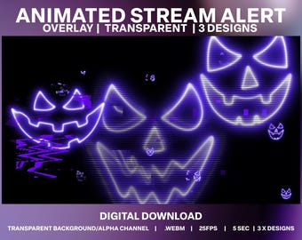Animated Halloween Stream Alerts | Neon Pumpkin Overlays (Digital Download)