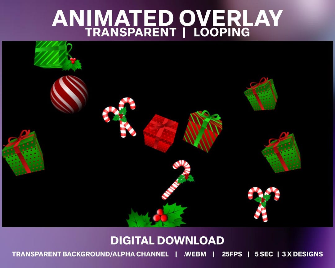 Animated Christmas Stream Overlay | Bouncing Candy, Presents, Gift Box ...