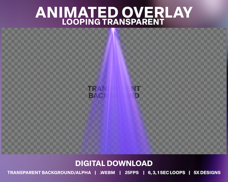Animierte Lila Bühnenstrahler Loop: Twitch DJ Stream Overlay (Digitaler Download) Bild 4