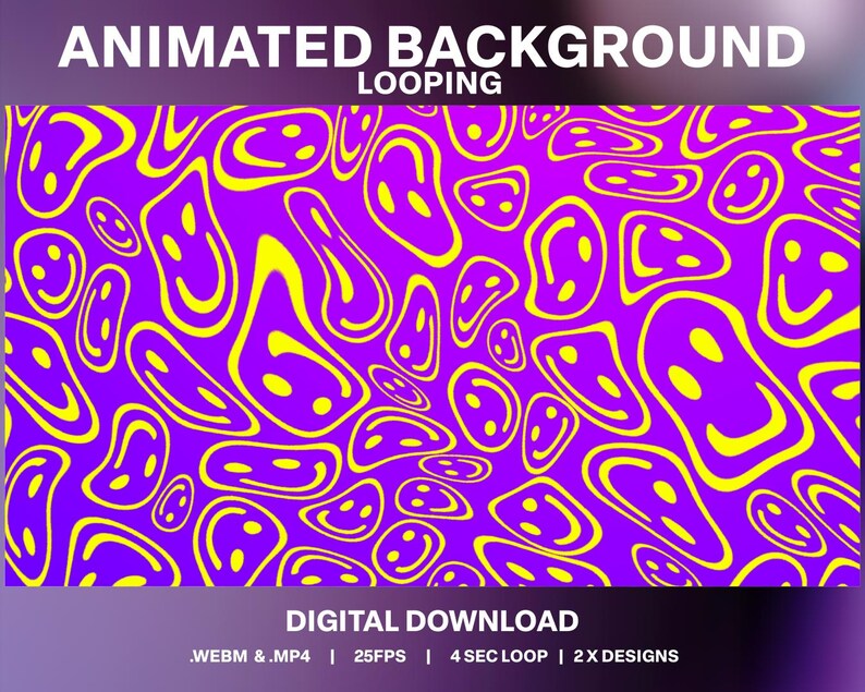 2x Animated Smiley Face Background Loop Trippy Twitch DJ Stream Warped