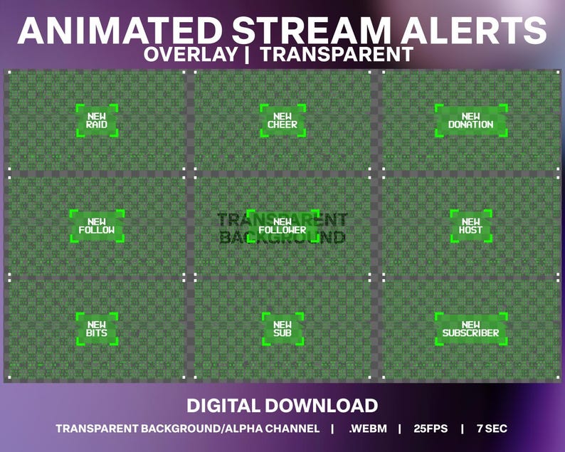 Animated Retro Gamer Glitch Stream Alerts | HUD Twitch Gaming Overlay ...